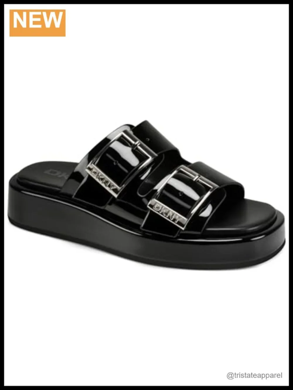DKNY Leocadia Platform Slide Sandal with Buckles Peep Toe Slip On